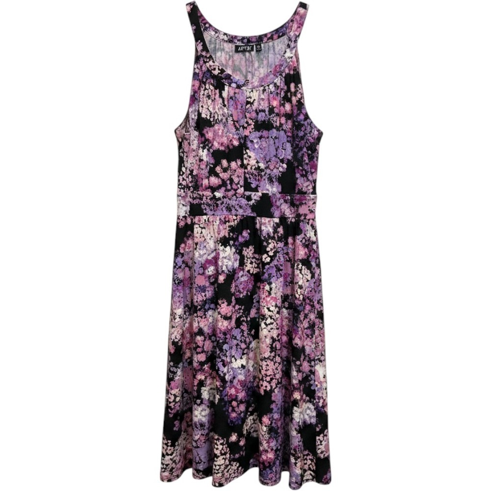 Apt. 9 Floral Dress Womens Med Purple Pink Sleeveless Stretch Fit & Flare Casual